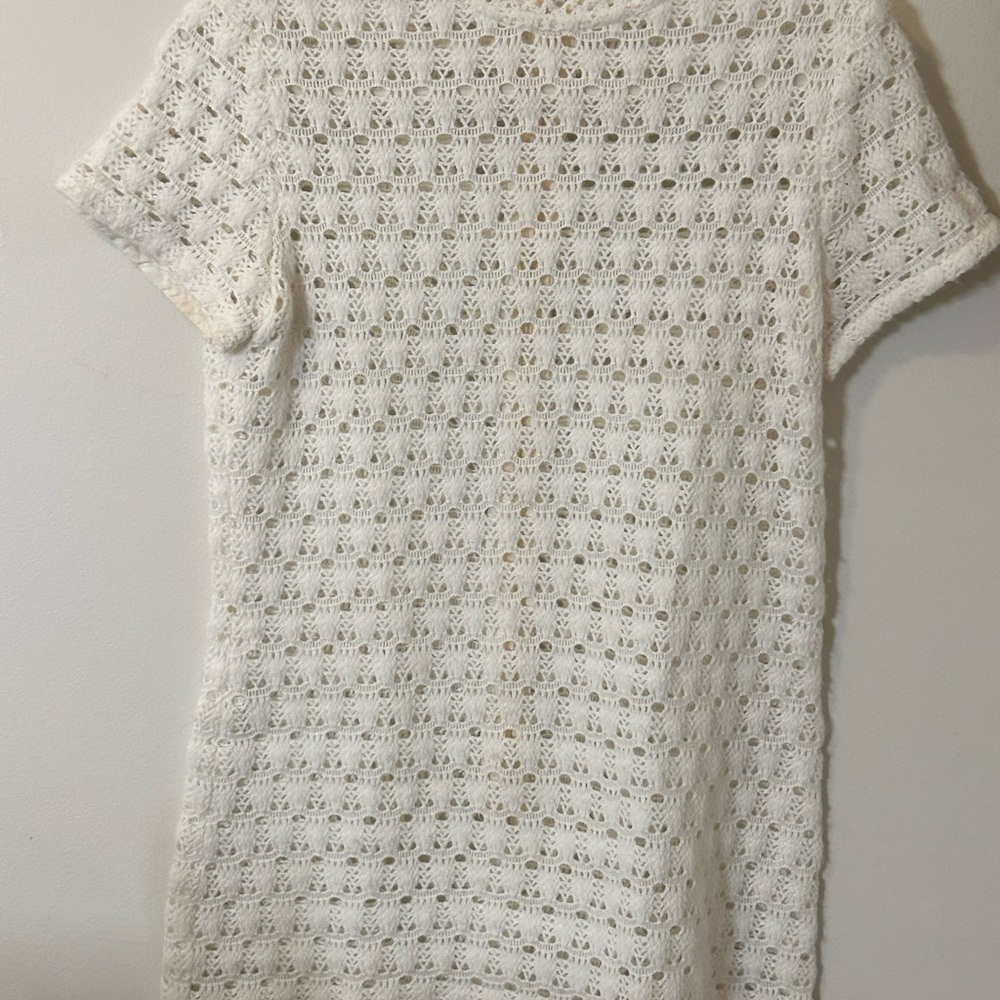 VINTAGE 1968 Off White Crochet Short Sleeve Dress sz11
